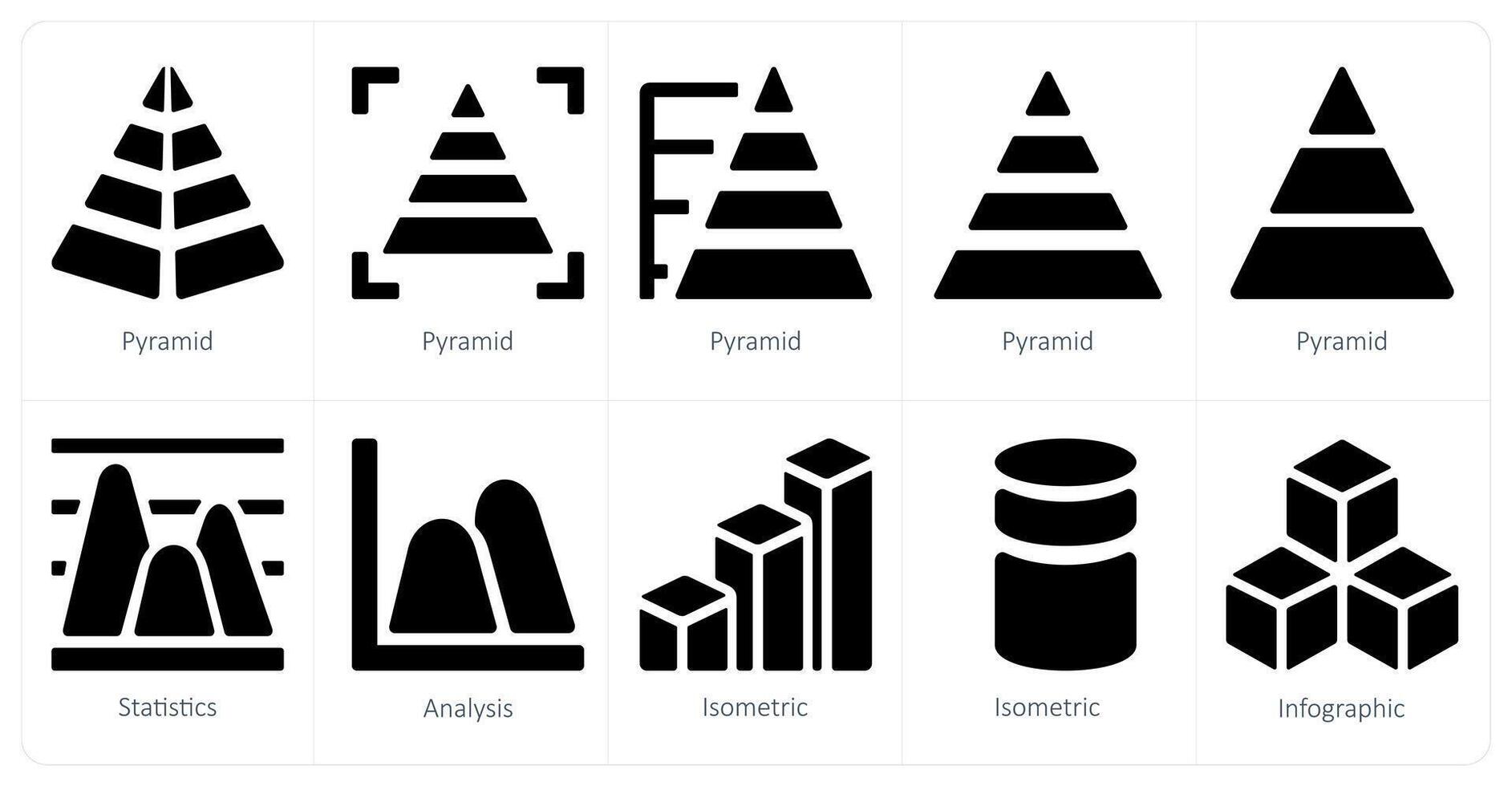 en uppsättning av 10 diagram och rapporter ikoner som pyramid, statistik, analys vektor