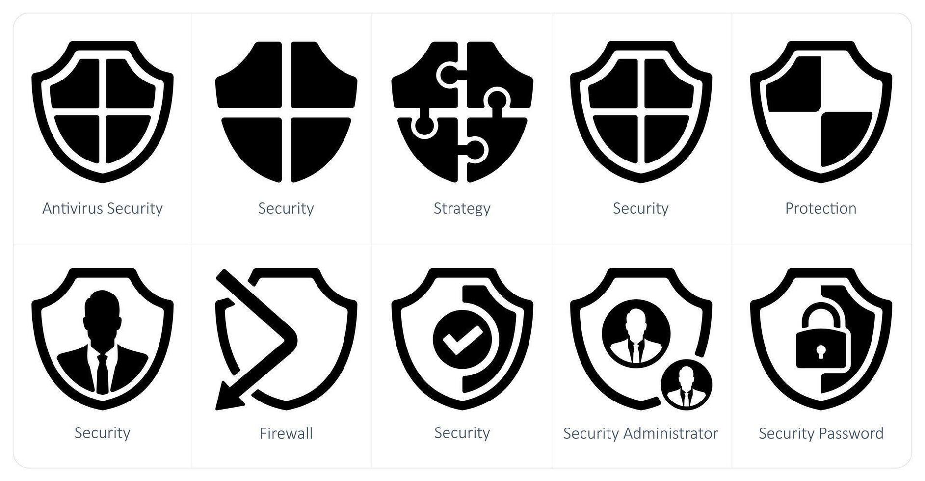 ein einstellen von 10 Sicherheit Symbole wie Antivirus Sicherheit, Sicherheit, Strategie vektor