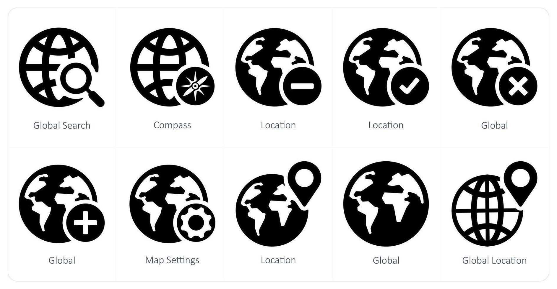 ein einstellen von 10 Navigation Symbole wie global suchen, Kompass, Ort vektor