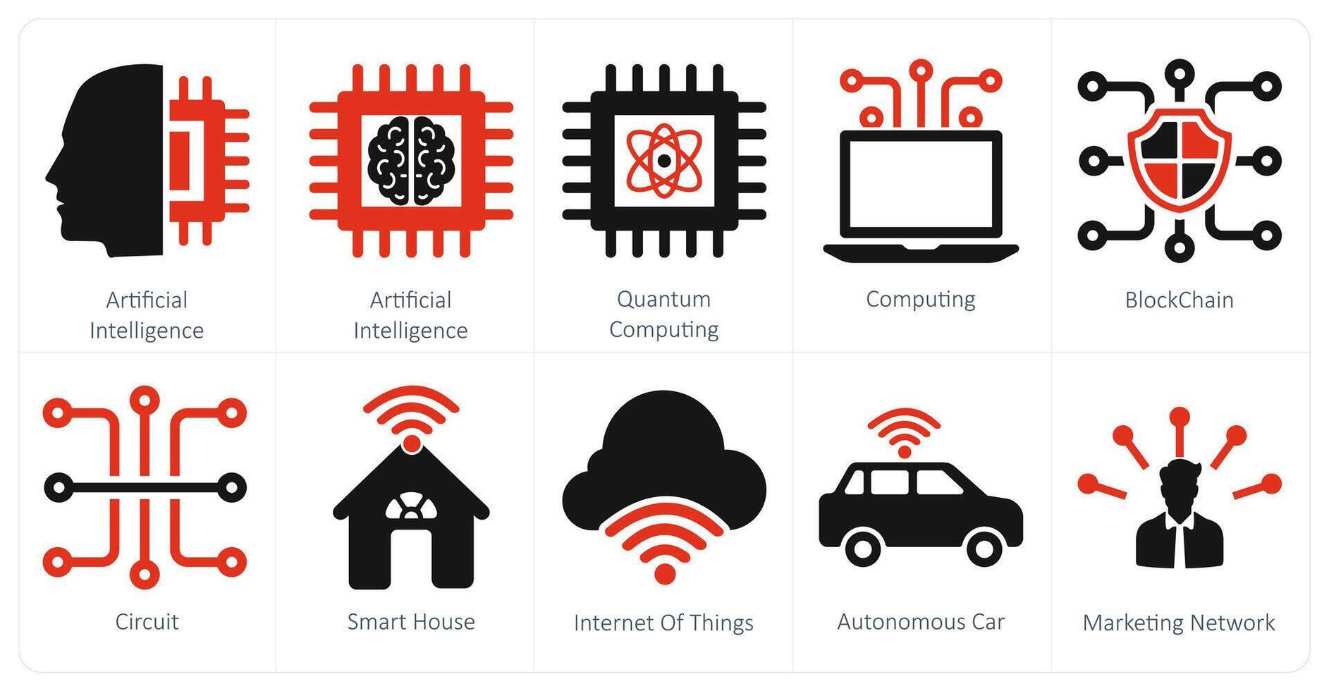 en uppsättning av 10 blanda ikoner som artificiell intelligens, kvant datoranvändning, datoranvändning, blockchain vektor
