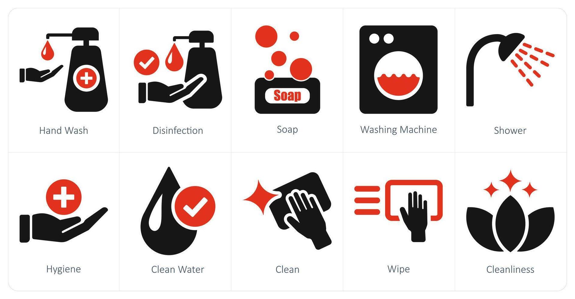 en uppsättning av 10 hygien ikoner som hand tvätta, desinfektion, tvål vektor