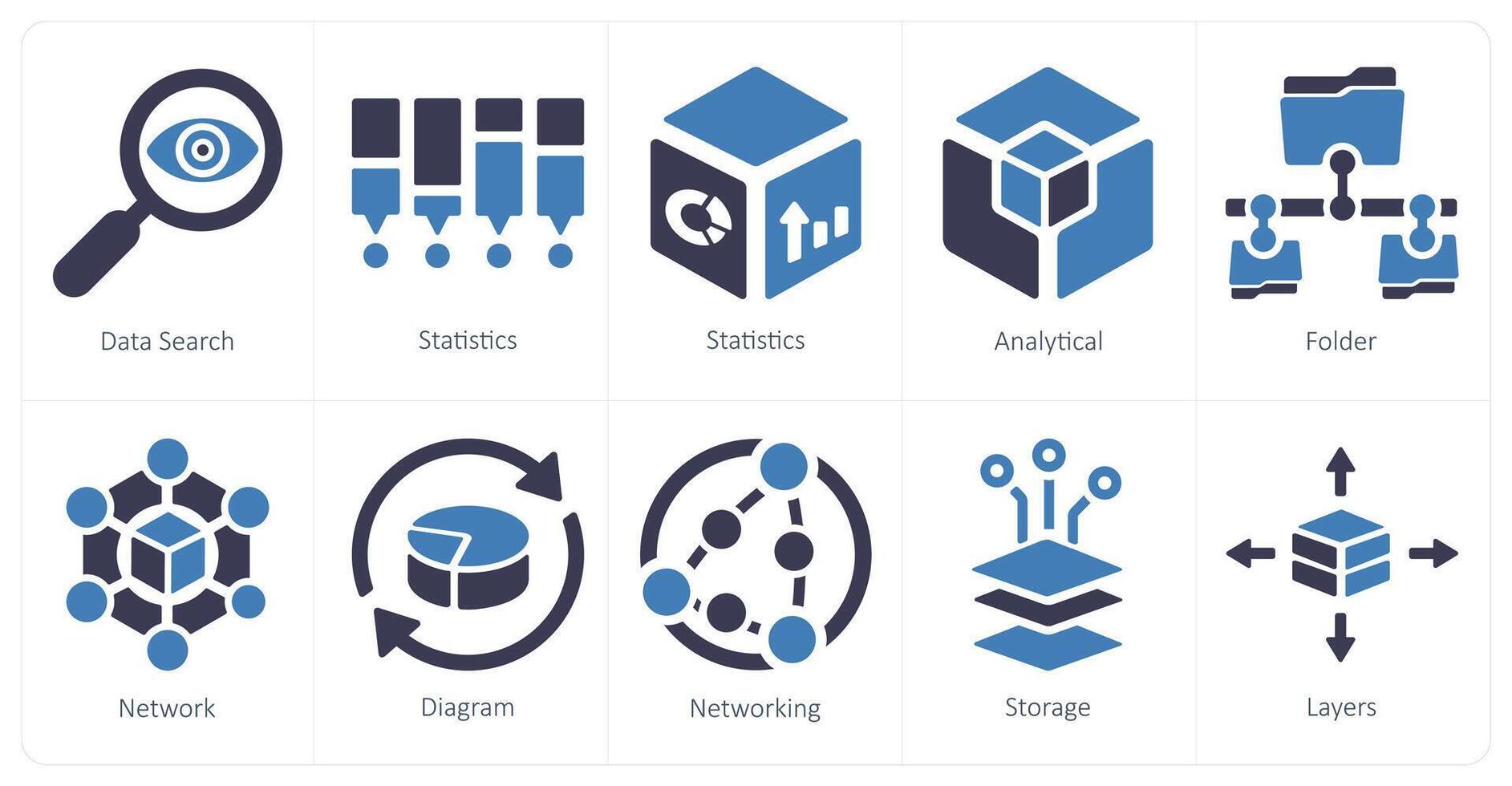 en uppsättning av 10 stor data ikoner som data Sök, statistik, analys vektor