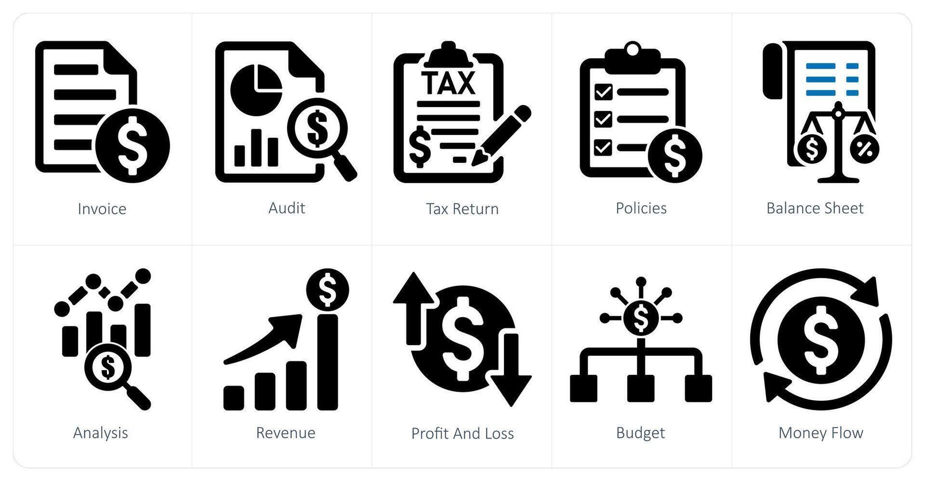 en uppsättning av 10 bokföring ikoner som faktura, granska, beskatta lämna tillbaka vektor