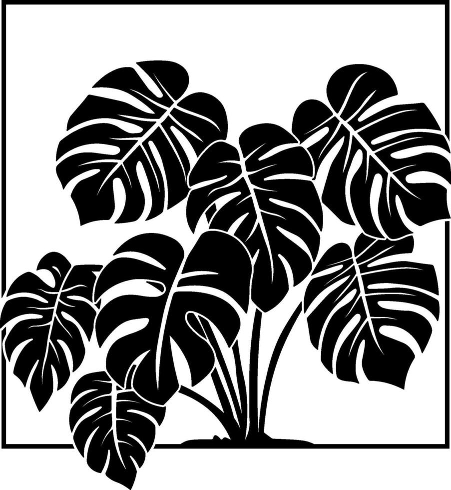 schwarz Silhouette von ein Monstera Blume im ein Platz Rahmen ohne Hintergrund vektor