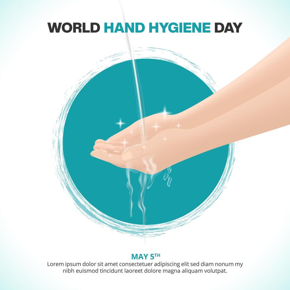 värld hand hygien dag eller global handtvättande dag med tvättning händer vektor