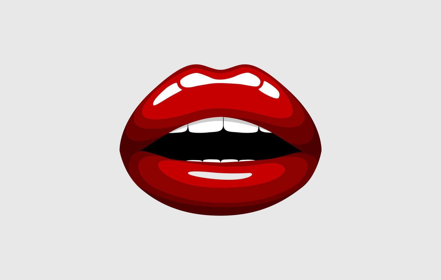 röd flicka mun. kvinna blödning sexig röd mun. smältande kyss med läppstift, glans. alla hjärtans dag, mödrar dag logotyp. vektor