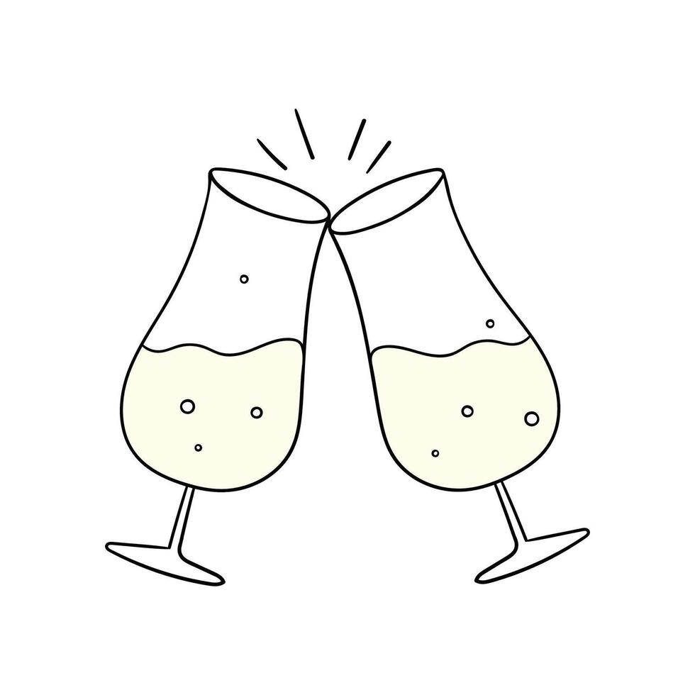 ouline illustration champagne. hand dragen skiss. illustration för hjärtans dag, bröllop vektor