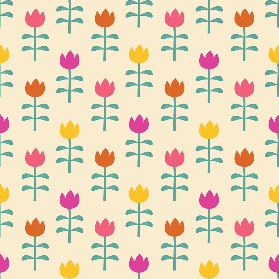 årgång sömlös blommig mönster med tulpaner. en bakgrund av ljus tulpan blommor på en rosa bakgrund. grafik för utskrift på ytor och webb design. vektor