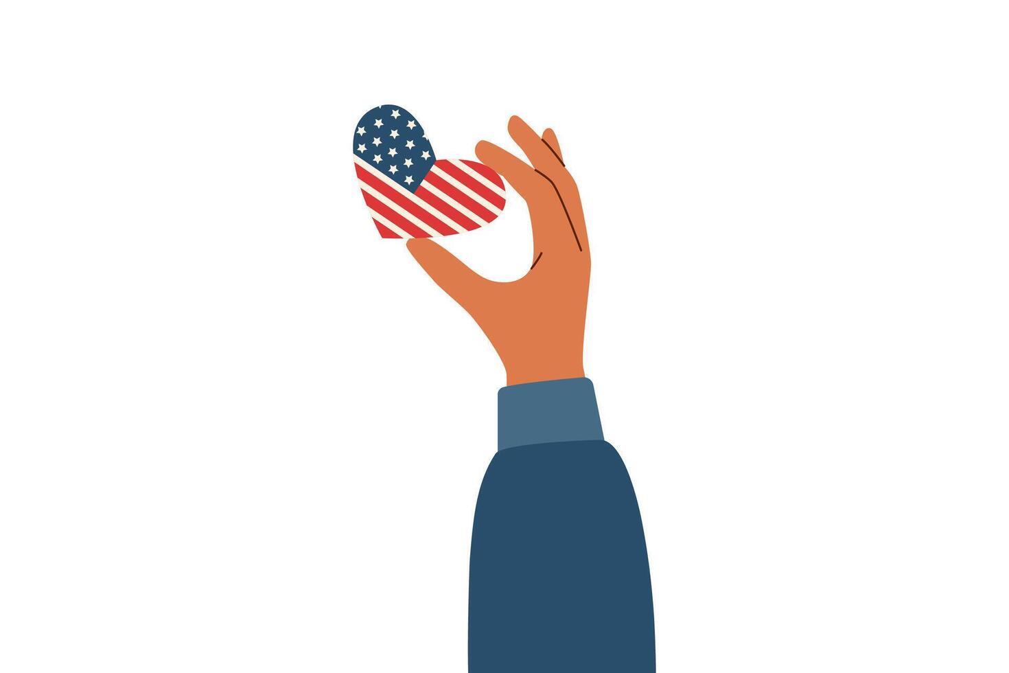Hand halten amerikanisch Flagge im das gestalten von Herz. Denkmal Tag und Unabhängigkeit Tag Konzept. vektor