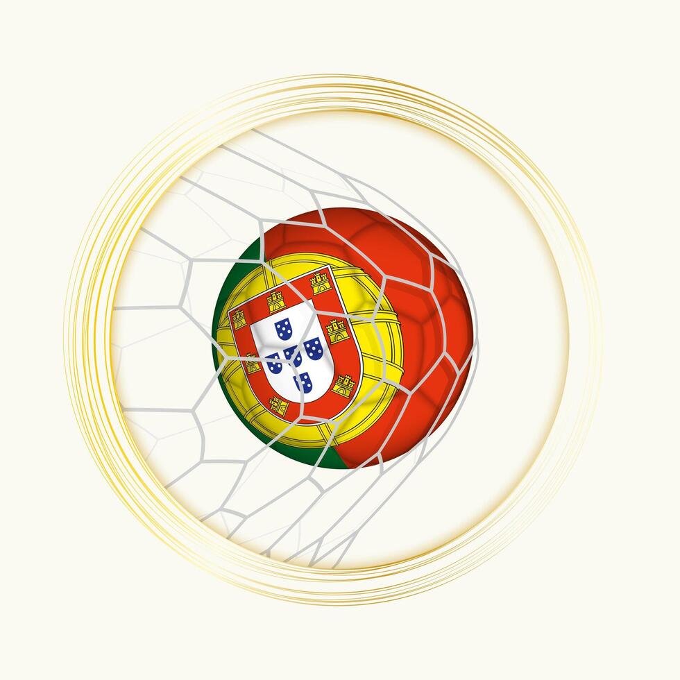 portugal scoring mål, abstrakt fotboll symbol med illustration av portugal boll i fotboll netto. vektor