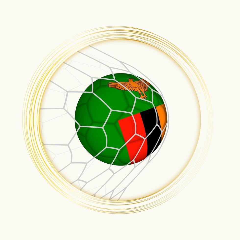 Sambia Wertung Ziel, abstrakt Fußball Symbol mit Illustration von Sambia Ball im Fußball Netz. vektor