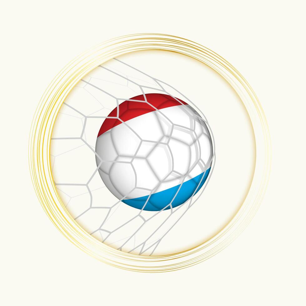 luxemburg scoring mål, abstrakt fotboll symbol med illustration av luxemburg boll i fotboll netto. vektor