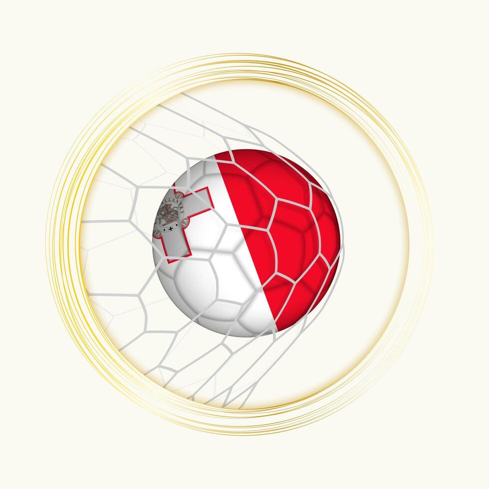 Malta Wertung Ziel, abstrakt Fußball Symbol mit Illustration von Malta Ball im Fußball Netz. vektor