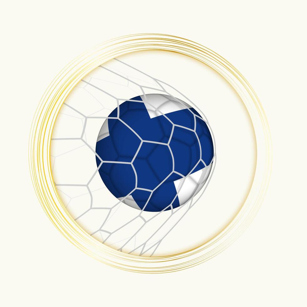 finland scoring mål, abstrakt fotboll symbol med illustration av finland boll i fotboll netto. vektor