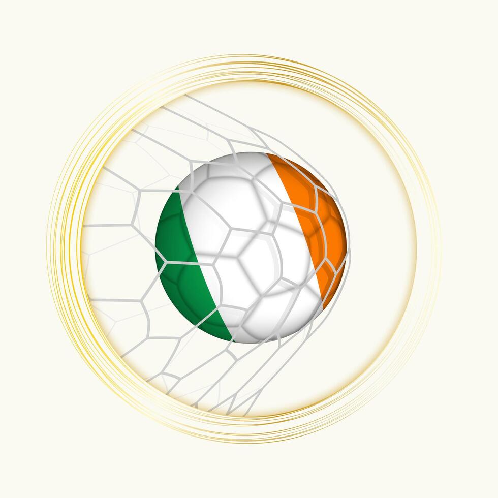 Irland Wertung Ziel, abstrakt Fußball Symbol mit Illustration von Irland Ball im Fußball Netz. vektor