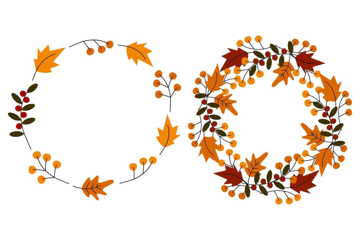 abstrakt runden Kränze von Blätter und Zweige im modisch Herbst Schatten das Erntedankfest Schöne Grüße Konzept einstellen von 2 Kopieren Raum Vorlage zum Beschriftung isolieren eps zum Karten, Poster, Banner, Broschüren vektor