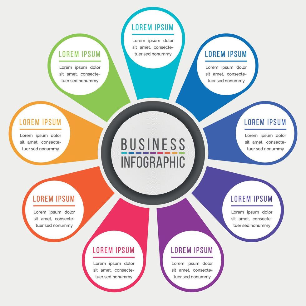 Infografiken Design 9 Optionen oder Schritte Geschäft Information farbig Vorlage vektor