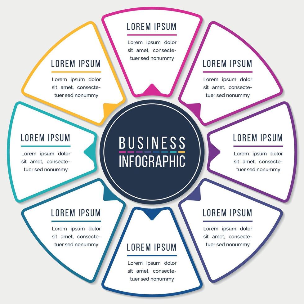 infographic design cirkel 8 steg eller objekt företag information färgad mall vektor