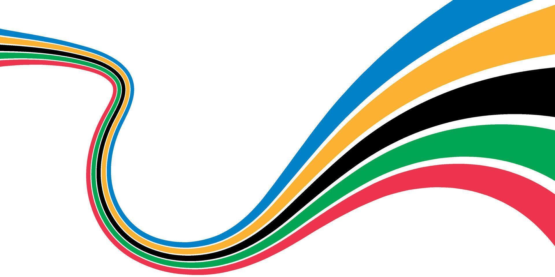 vibrerande abstrakt kurvor strömmande tvärs över en vit bakgrund. abstrakt vågig Ränder av olympic spel färger. illustration vektor