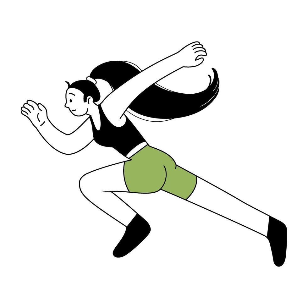 Spur und Feld Leichtathletik Gliederung Symbol. weiblich Athlet Laufen Marathon. Sport Wettbewerb. modern Menschen Illustration. Symbol zum Sport Spiele. gesund Lebensstil. modisch Linie Illustration. vektor