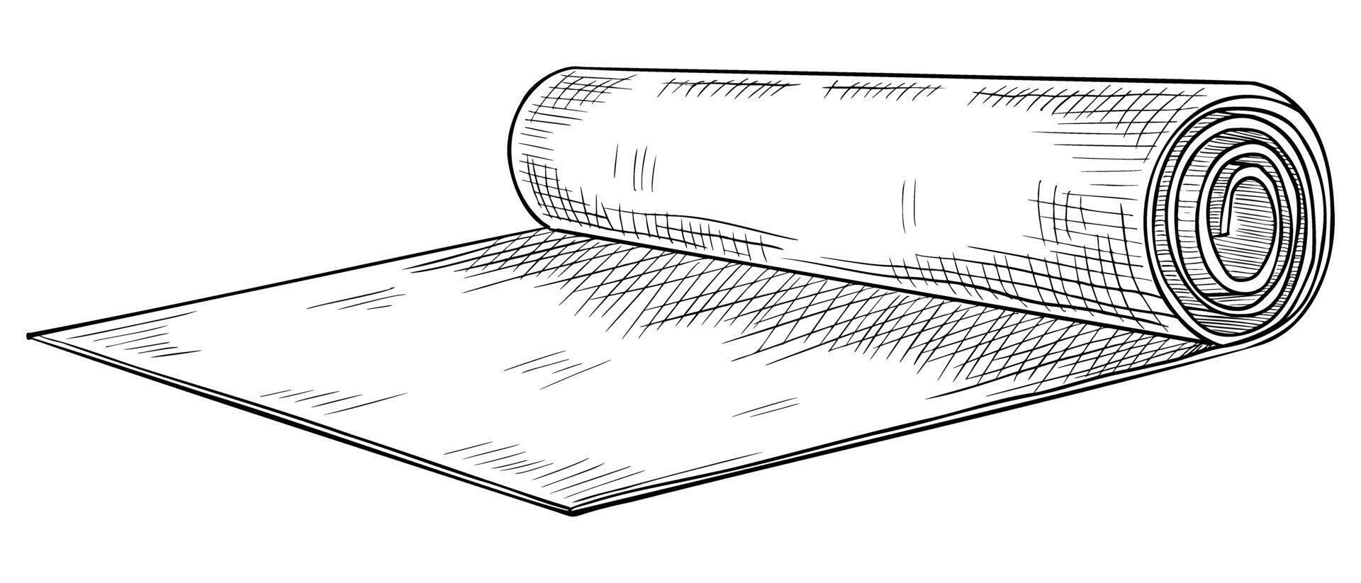 yoga och kondition matta. illustration av övning Utrustning på isolerat bakgrund. linjär teckning av en vaddera för pilates Träning målad förbi svart bläck. gravyr av Gym och meditation verktyg vektor