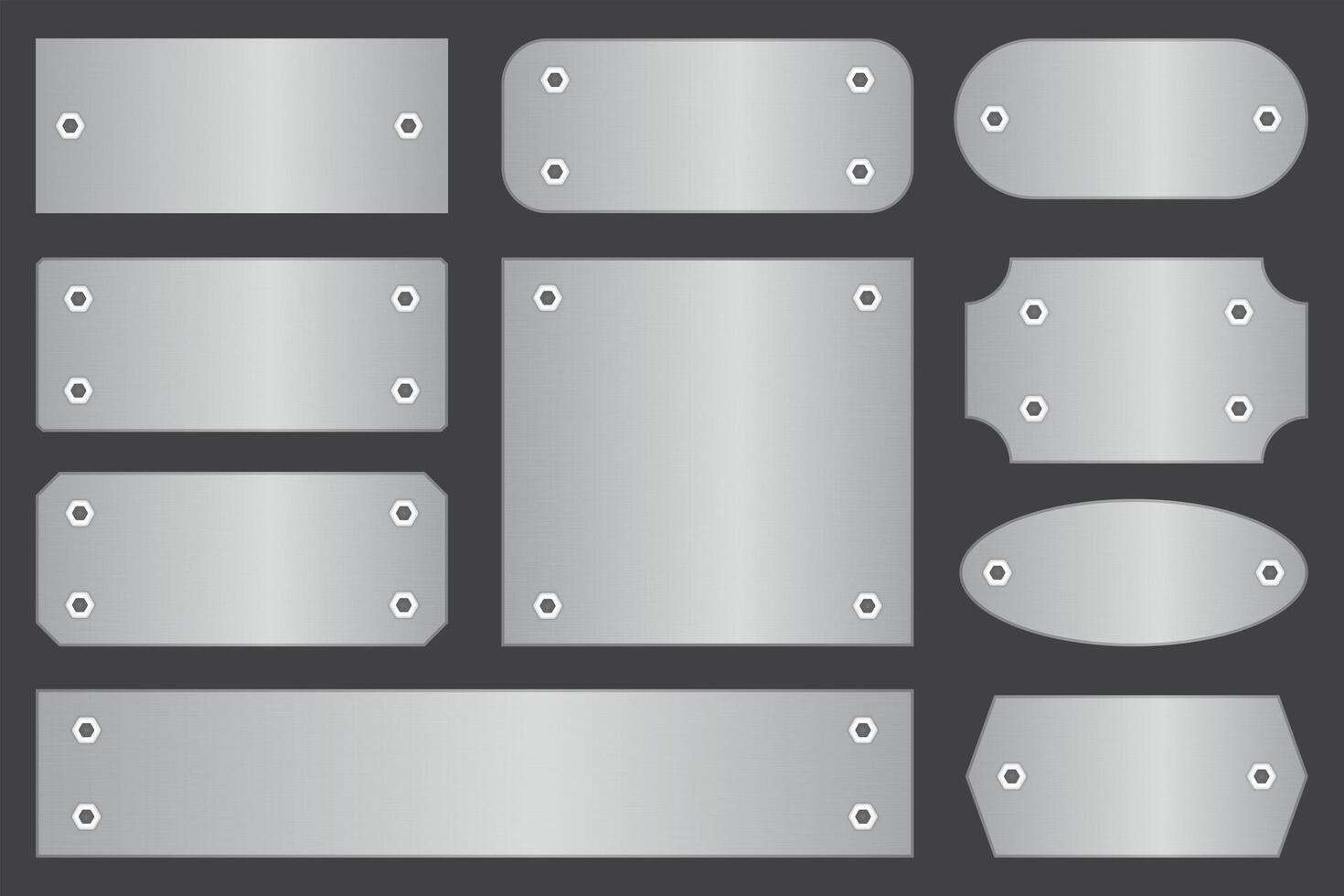 Typenschild mit Grenzen und Schrauben. einstellen von Aluminium Platten oder Bretter mit leeren Raum zum unterzeichnen. vektor