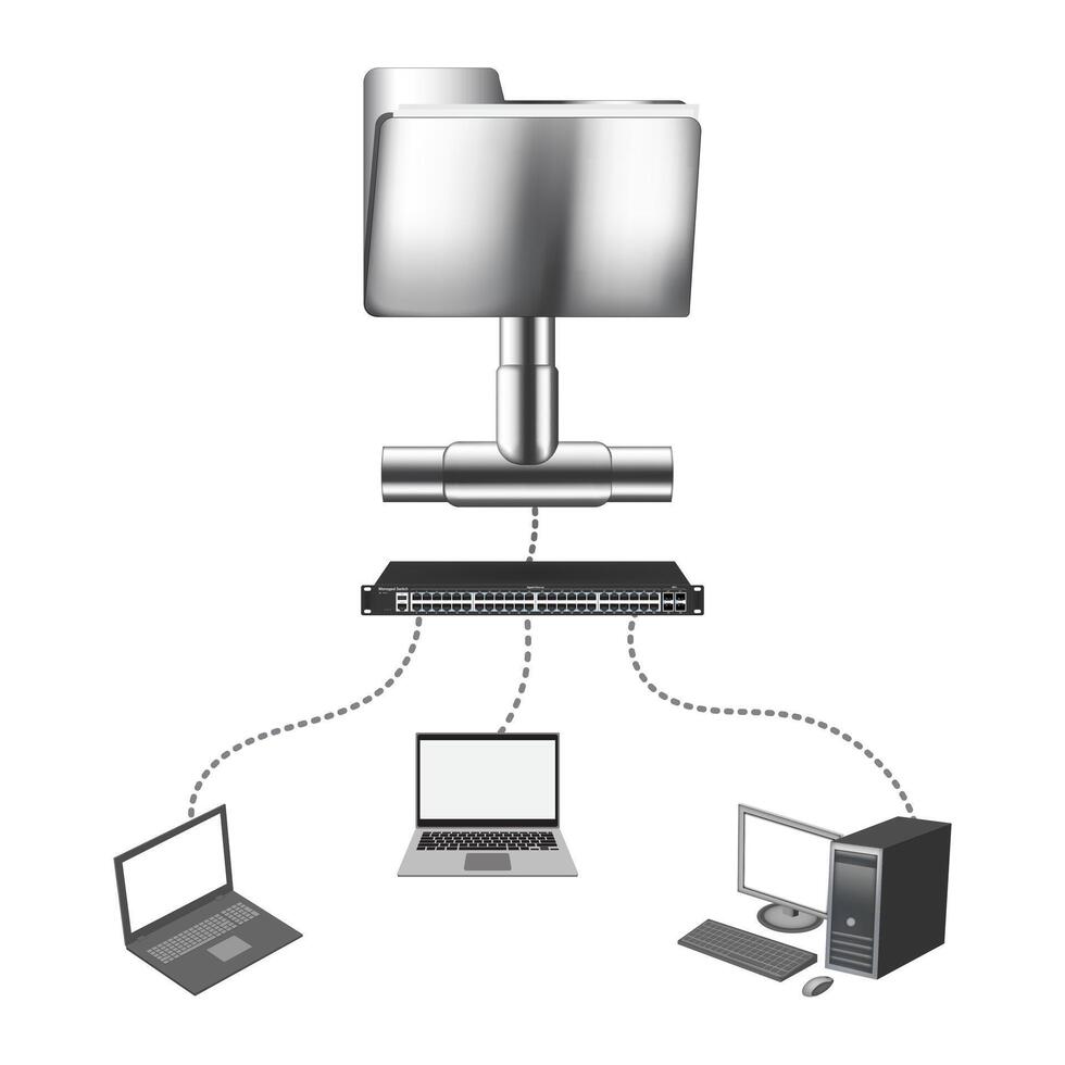 3d silver- ikon av delad mapp. nätverk diagram på grå bakgrund. vektor