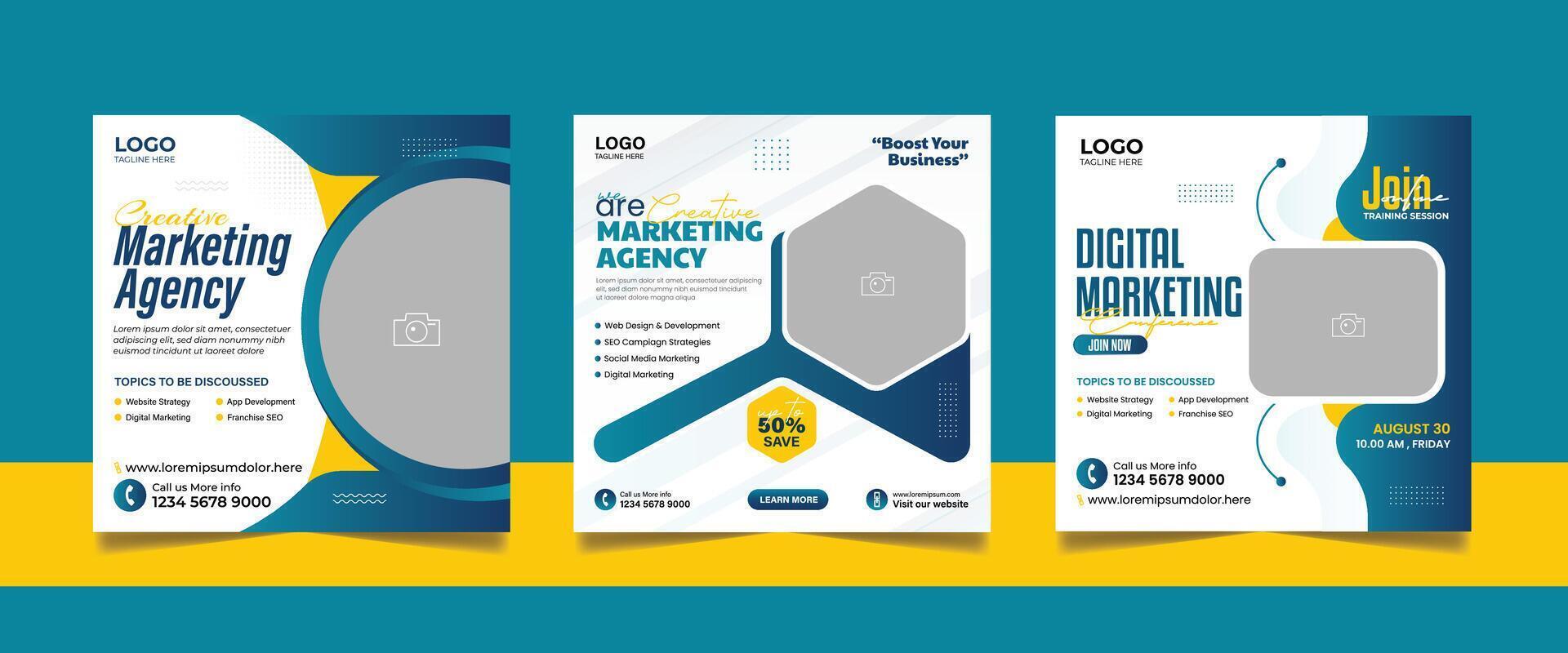 Digital Marketing Sozial Medien Post Vorlage, online Leben Webinar, Geschäft Konferenz, Gast Lautsprecher Netz Banner Platz Flyer Design Satz. vektor