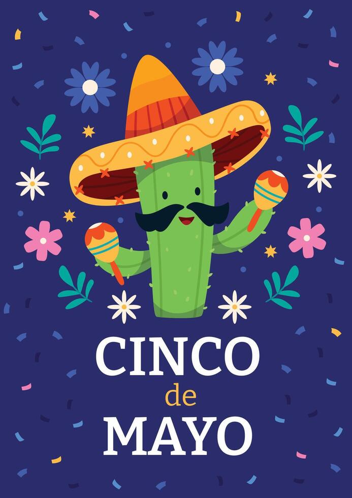 cinco de mayo sombrero, chili peppar, kaktus och maracas festlig design. för firande av de mexikansk Semester på Maj 5 vektor