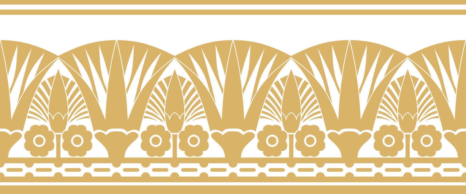 golden nahtlos ägyptisch Grenze. endlos Ornament von uralt Afrika. Muster von Lotus Blumen und Sonne. vektor