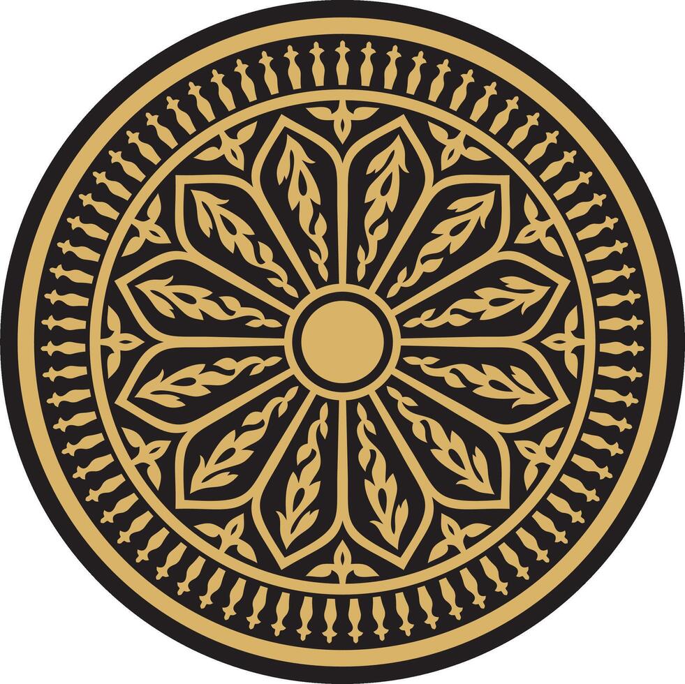 Gold und schwarz Arabisch National runden Ornament. ethnisch Kreis, östlichen und afrikanisch Völker von Asien, Persien, Iran, Irak, Syrien. vektor