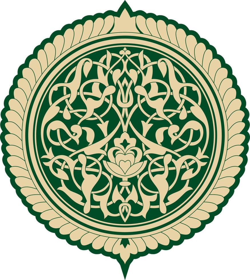 gyllene runda arabicum prydnad. muslim grön mönstrad medaljong. vektor