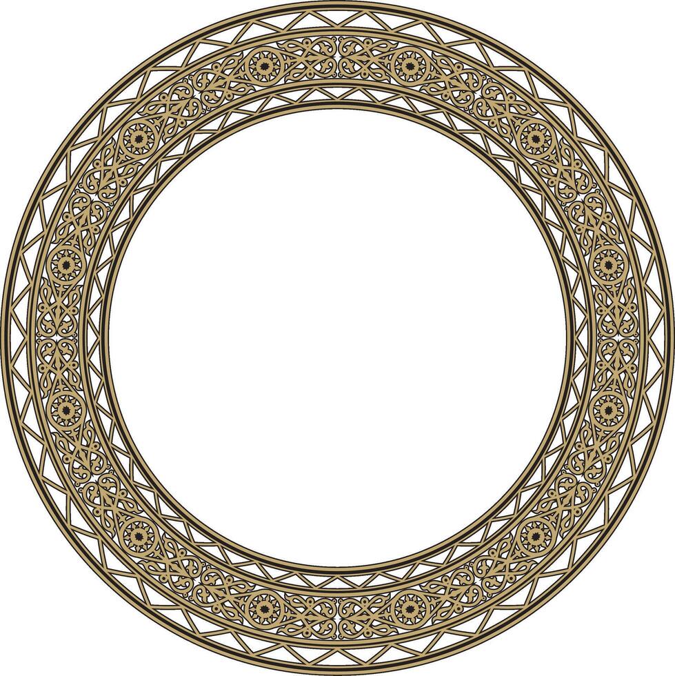 guld och svart runda yakut prydnad. ändlös cirkel, gräns, ram av de nordlig människors av de långt öst vektor