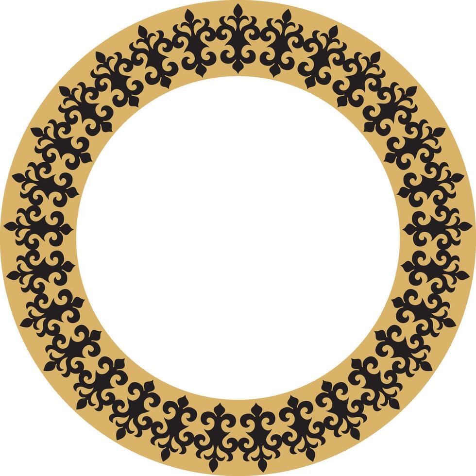 Gold und schwarz kazakh National runden Muster, rahmen. ethnisch Ornament von das Nomaden Völker von Asien, das großartig Steppe, Kasachen, Kirgisen, Kalmücken, Mongolen, Burjaten, Turkmenen vektor