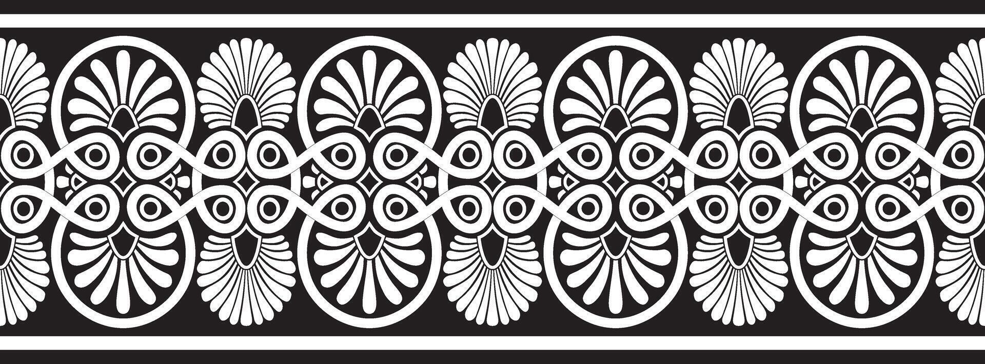 schwarz einfarbig nahtlos Ornament von uralt Griechenland. klassisch endlos Muster Rahmen Rand römisch Reich. vektor