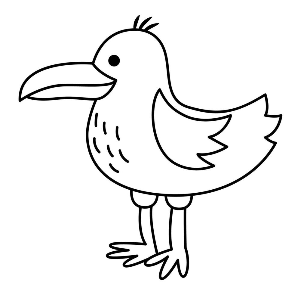 schwarz und Weiß Möwe Symbol. unter das Meer Linie Illustration mit süß komisch Ozean Tier. Karikatur unter Wasser oder Marine Vogel Clip Art oder Färbung Seite zum Kinder vektor