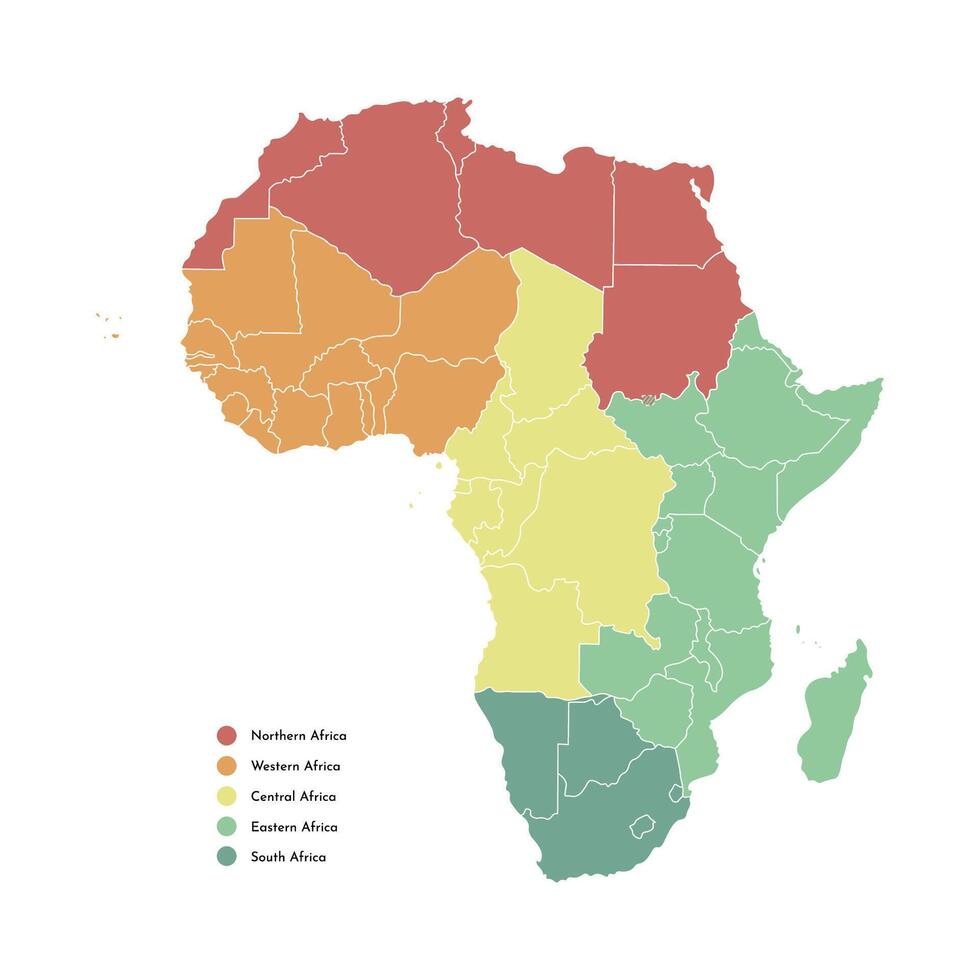 isolerat illustration med afrikansk kontinent med gränser av Allt stater. politisk Karta med område namn. vit bakgrund och översikt vektor