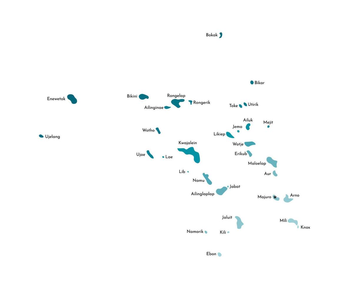 isolerat illustration av förenklad Karta av marshall öar med namn av de öar och atoller. färgrik blå kaki silhuetter vektor