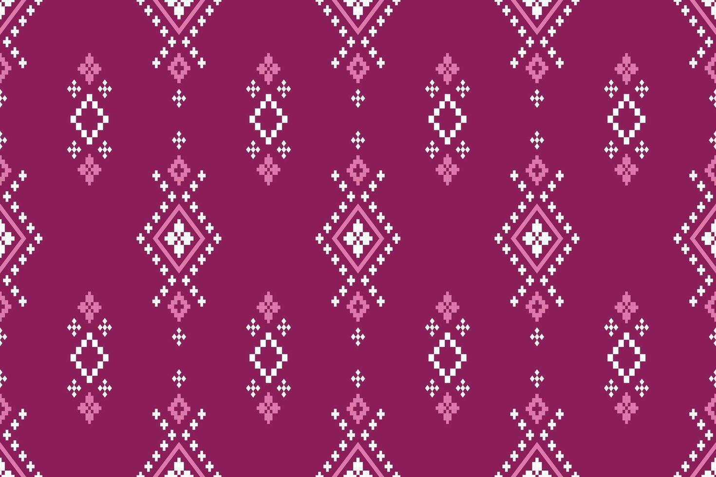 Rosa Kreuz Stich bunt geometrisch traditionell ethnisch Muster Ikat nahtlos Muster Rand abstrakt Design zum Stoff drucken Stoff Kleid Teppich Vorhänge und Sarong aztekisch afrikanisch indisch indonesisch vektor