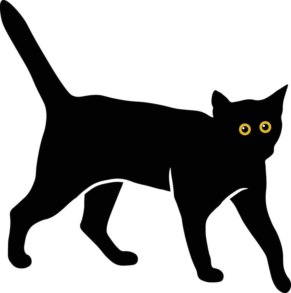 internationell katt dag karaktär med söt gul ögon. isolerat svart silhuett vektor