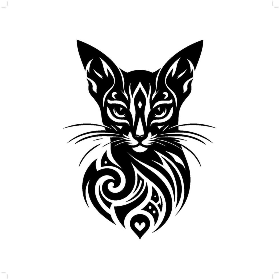 abessinier katt i modern stam- tatuering, abstrakt linje konst av djur, minimalistisk kontur. vektor