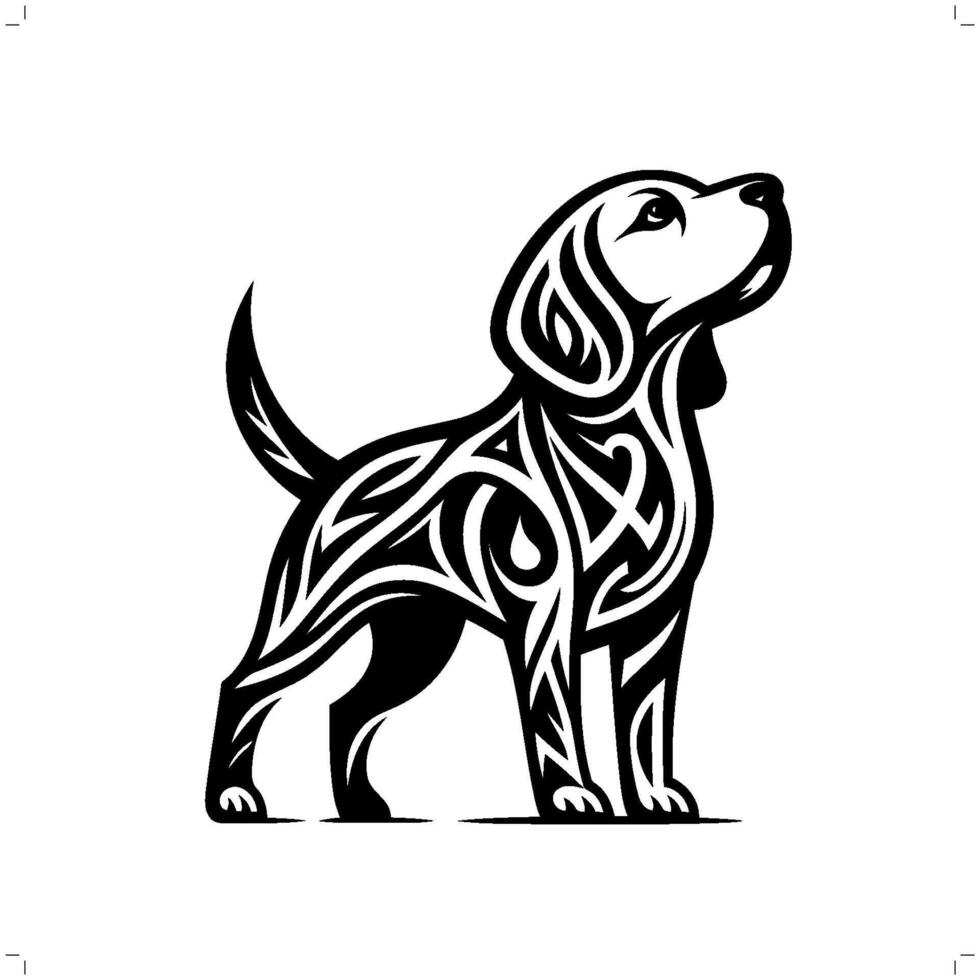 beagle hund i modern stam- tatuering, abstrakt linje konst av djur, minimalistisk kontur. vektor