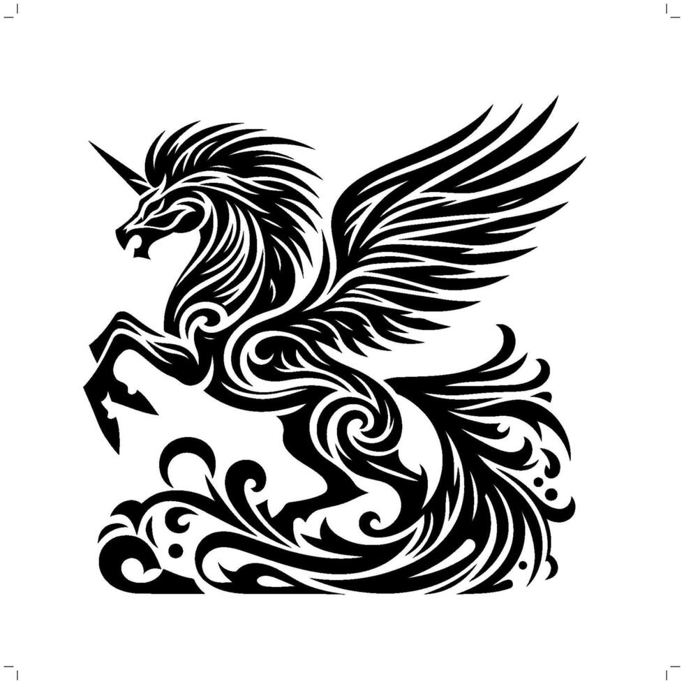 Pegasus, Mythologie Kreatur im modern Stammes- Tätowierung, abstrakt Linie Kunst, minimalistisch Kontur. vektor