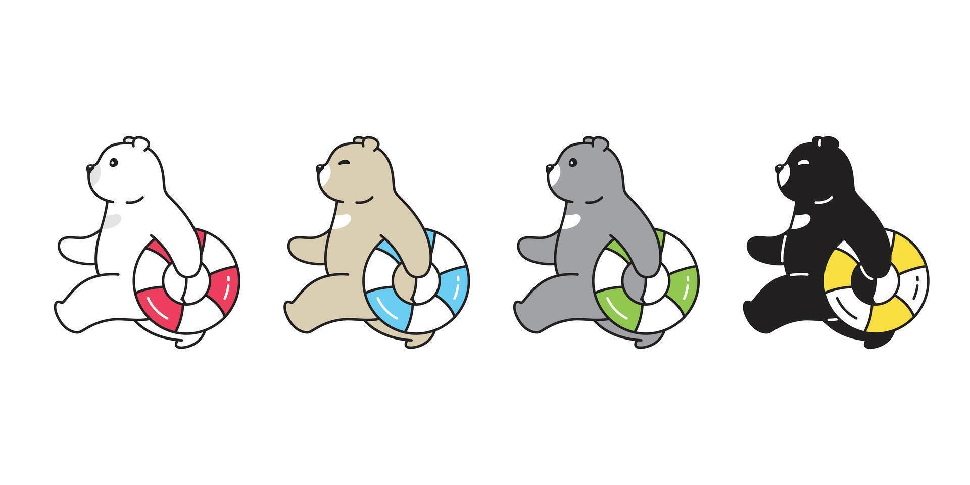 Bär Polar- Bär Schwimmen Ring Schwimmbad Symbol Logo Strand Sommer- Ozean Teddy Karikatur Charakter Gekritzel Symbol Illustration Design vektor