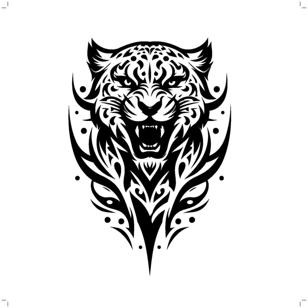 jaguar, snö leopard, panter i modern stam- tatuering, abstrakt linje konst av djur, minimalistisk kontur. vektor