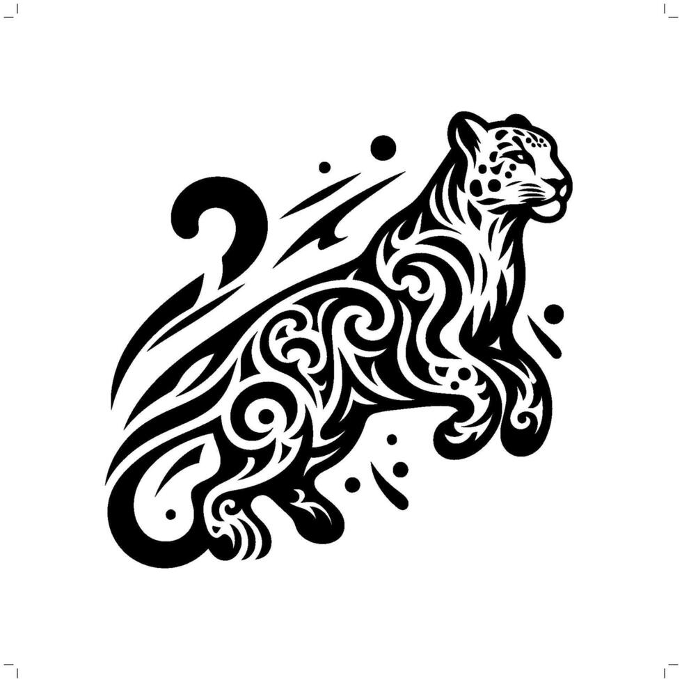 jaguar, snö leopard, panter i modern stam- tatuering, abstrakt linje konst av djur, minimalistisk kontur. vektor