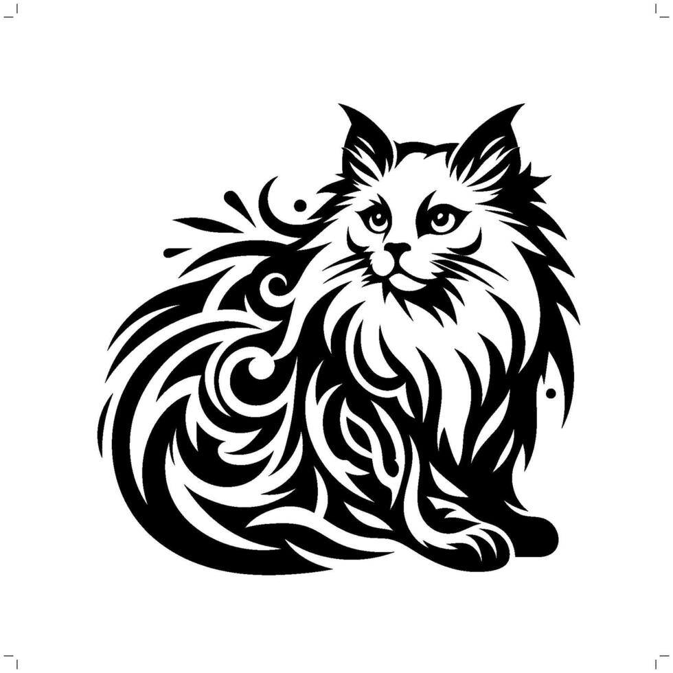 persiska, ragdoll katt i modern stam- tatuering, abstrakt linje konst av djur, minimalistisk kontur. vektor