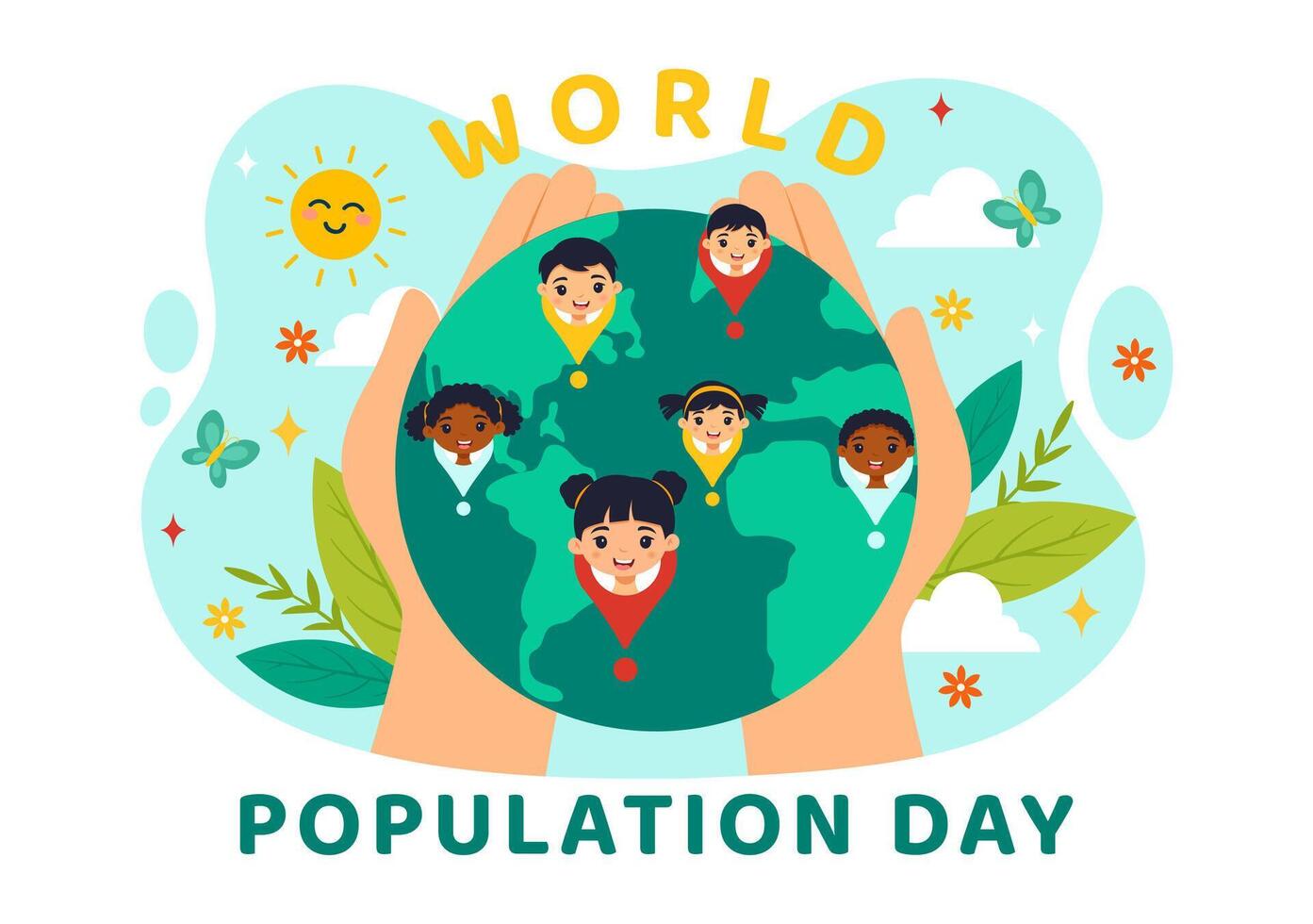 Welt Population Tag Illustration auf 11 .. Juli zu erziehen Bewusstsein von global Bevölkerungen Probleme im eben Kinder Karikatur Hintergrund vektor