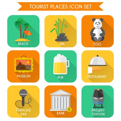 Touristische Orte Icons Set vektor