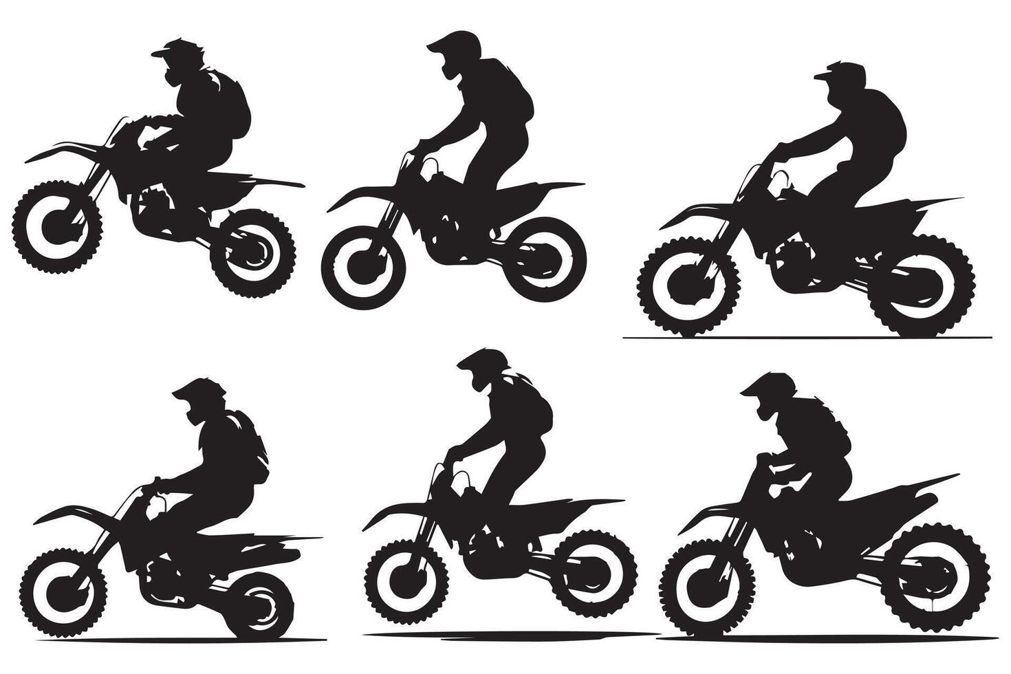 einstellen Silhouette von Motorrad Fahrer durchführen Trick auf Weiß Hintergrund Profi Design vektor